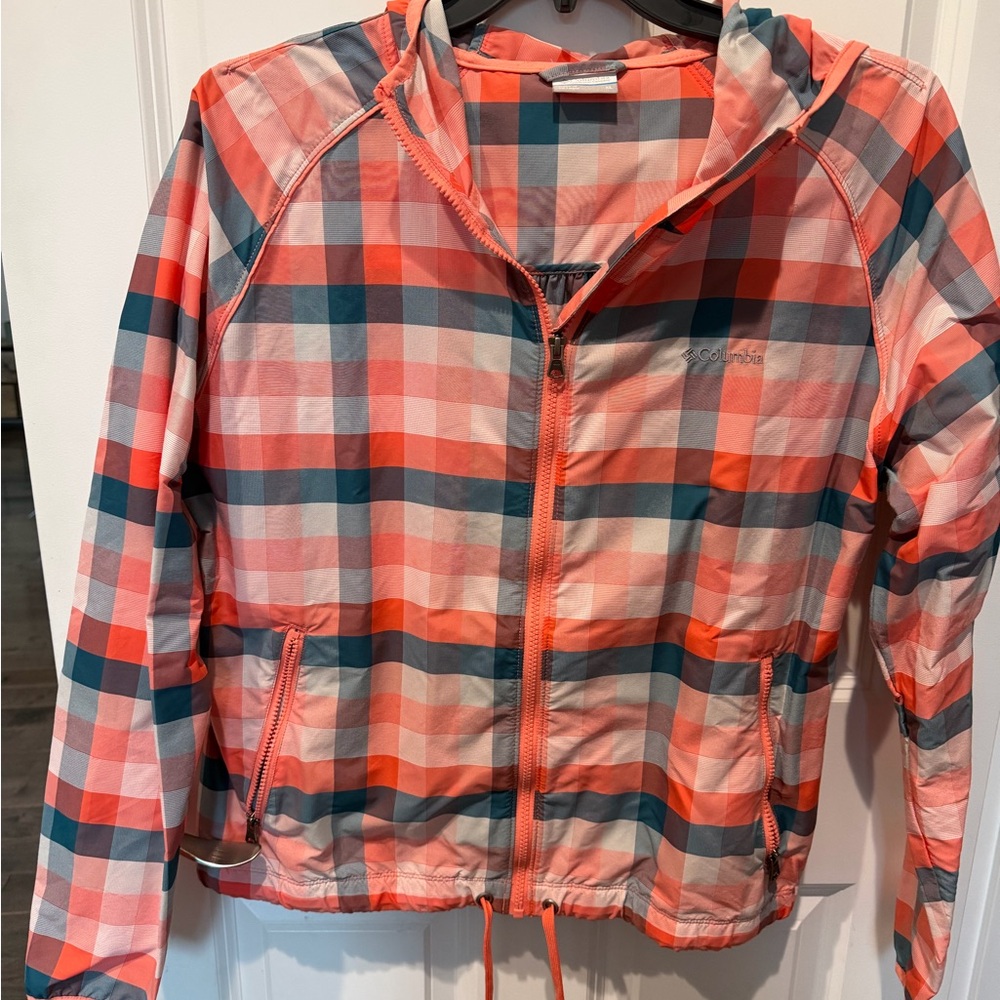 Columbia Coral and Blue Plaid Jacket